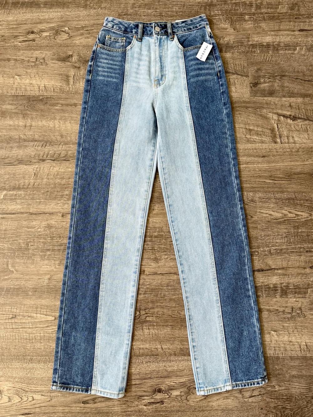 PacSun Two Tone 90s Boyfriend Straight Jeans Colorblock NWT 26 - Picture 2 of 12